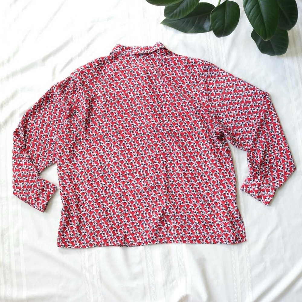 Red Record Patterned Long Sleeve Button Down Shirt - image 7